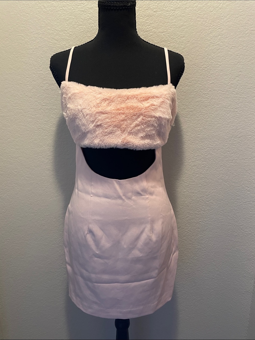 naked wardrobe Light Pink Faux Fur Trim Mini Dress